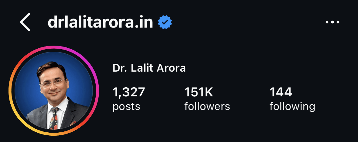 Dr. Lalit Arora profile growth screenshot
